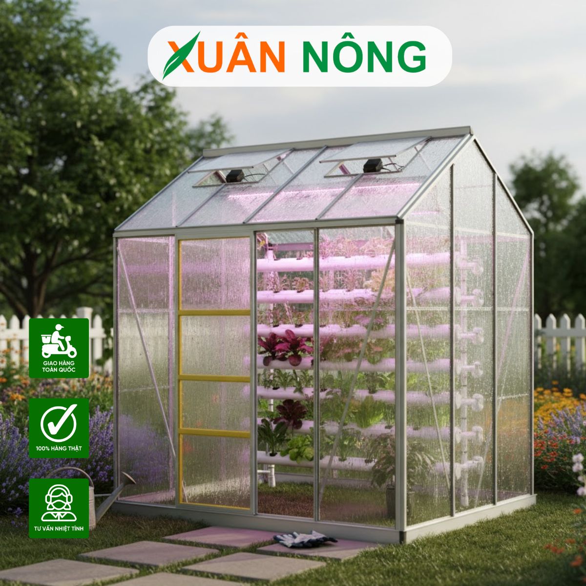 Nhà màng mini mái đôi thông gió đỉnh